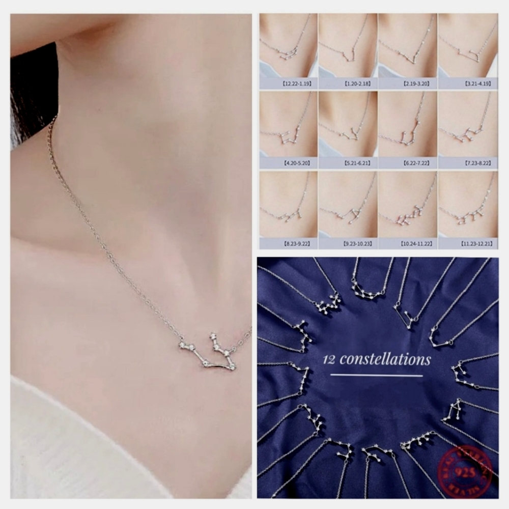 Zodiac Choker Necklace S925 Sterling Silver-Plated in Gift Box